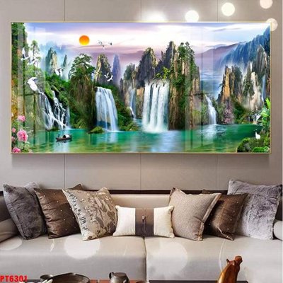 File tranh Tranh sơn thủy thác nước PT6301 (gốc) chủ đề thiên nhiên