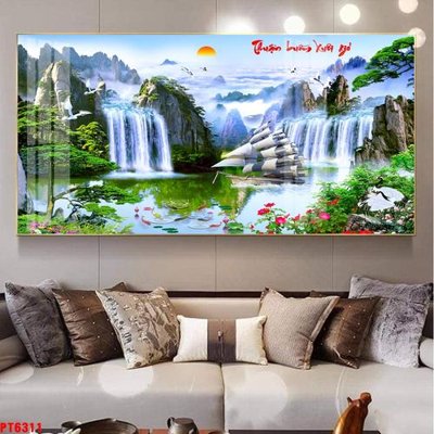 Tải file Tranh sơn thủy thác nước PT6311 (gốc) chủ đề hoa sen
