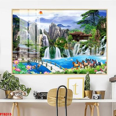 Tải file gốc Tranh sơn thủy thác nước PT6315 (in khổ lớn) không mờ