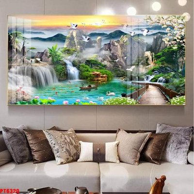File gốc Tranh sơn thủy thác nước PT6320 (in lụa) cao cấp