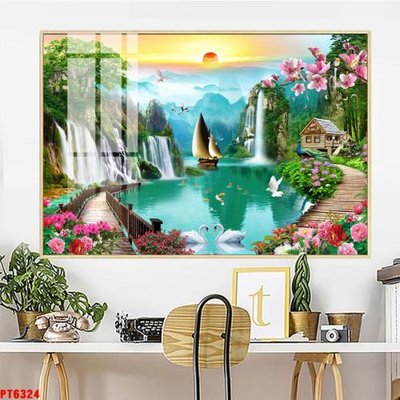 File ảnh Tranh sơn thủy thác nước PT6324 (gốc) in poster