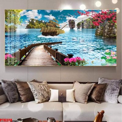 File gốc Tranh sơn thủy thác nước PT6328 (in mica) trang trí