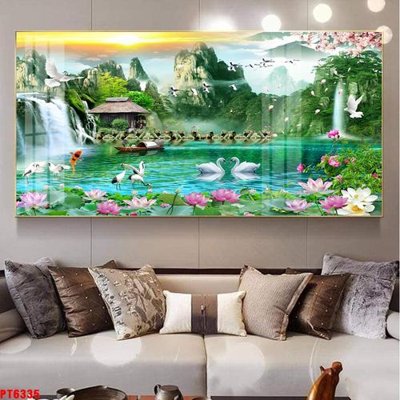 File tranh Tranh sơn thủy thác nước PT6335 (ảnh gốc) in trần nhà