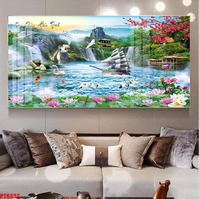 File gốc Tranh sơn thủy thác nước PT6337 (chuẩn màu) cho in offset