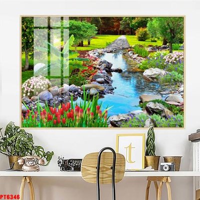 Download file gốc Tranh sơn thủy thác nước PT6346 (in lụa) nghệ thuật