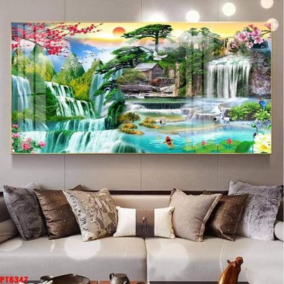 Ảnh gốc Tranh sơn thủy thác nước PT6347 (siêu chi tiết) để in ấn