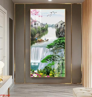 Chi tiết file ảnh Tranh sơn thủy thác nước PT6349 sắc nét