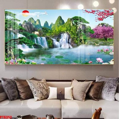 Tải file Tranh sơn thủy thác nước PT6352 (gốc) làm tranh treo tường