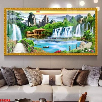 File in ấn cao cấp Tranh sơn thủy thác nước PT6389 (file gốc)