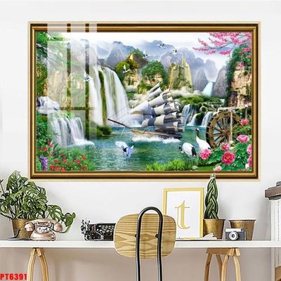 File in ấn Tranh sơn thủy thác nước PT6391 (bản gốc) sắc nét