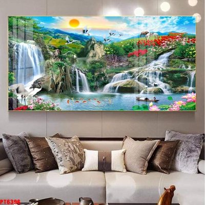 File gốc Tranh sơn thủy thác nước PT6396 (ảnh chi tiết) để in lụa