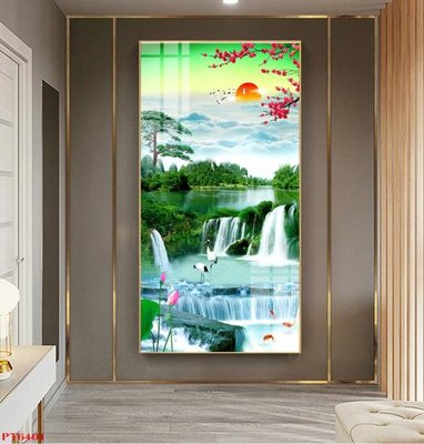 Download file gốc Tranh sơn thủy thác nước PT6401 (in mica) trong suốt