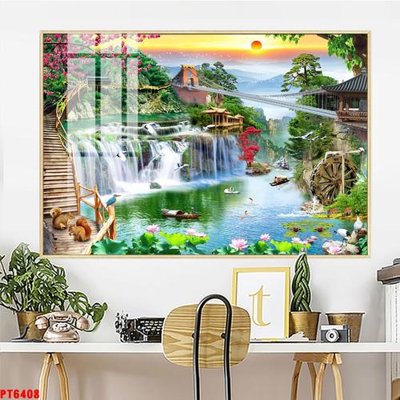 Hình ảnh file gốc Tranh sơn thủy thác nước PT6408 cho in UV