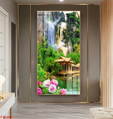 File in trần Tranh sơn thủy thác nước PT6409 (bản gốc) mây trời