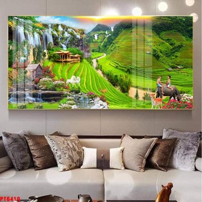 File in trần Tranh sơn thủy thác nước PT6410 (bản gốc) phong cảnh