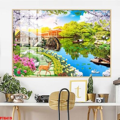 File in trần Tranh sơn thủy thác nước PT6419 (bản gốc) bầu trời