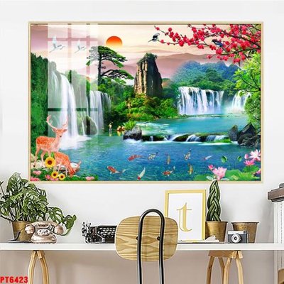 File in trần Tranh sơn thủy thác nước PT6423 (bản gốc) hoa văn