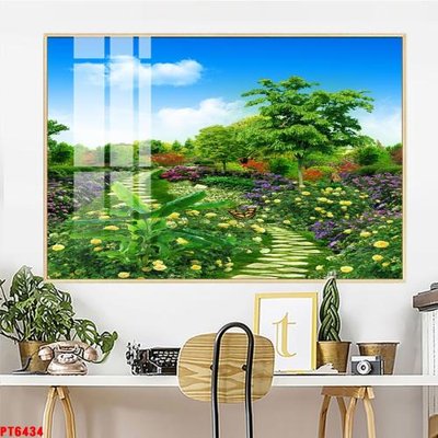 File gốc Tranh sơn thủy thác nước PT6434 (trang trí) phòng làm việc