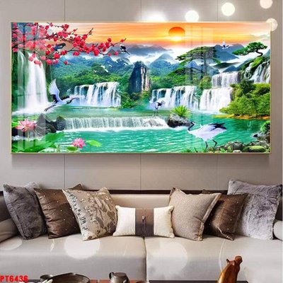 Ảnh gốc Tranh sơn thủy thác nước PT6436 (độ nét cao) in mica