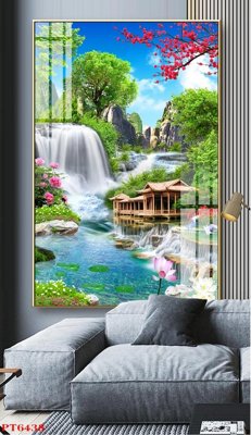 Download file gốc Tranh sơn thủy thác nước PT6438 (in lụa) cao cấp