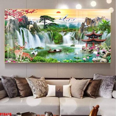Tải file Tranh sơn thủy thác nước PT6476 (ảnh gốc) in gạch 3D