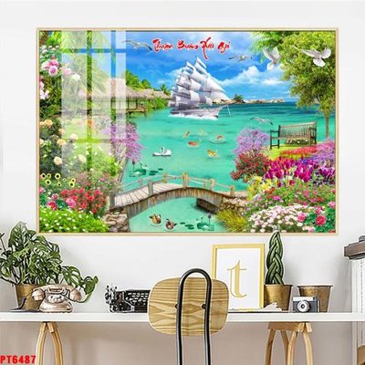 File tranh gốc Tranh sơn thủy thác nước PT6487 (bản quyền) Filetranh.com