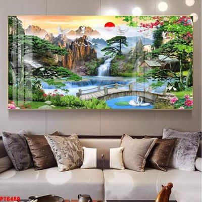 File PSD Tranh sơn thủy thác nước PT6489 (gốc) cho designer