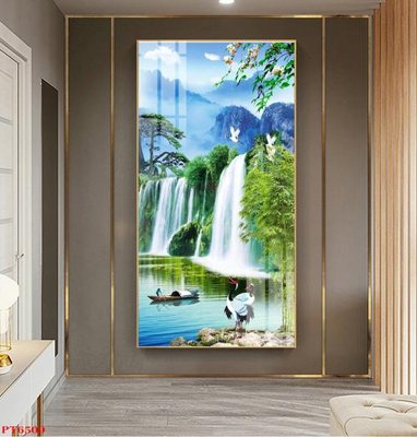 File tranh Tranh sơn thủy thác nước PT6509 (bản gốc) in lụa dán tường