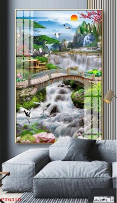 File tranh Tranh sơn thủy thác nước PT6510 (bản gốc) treo tường