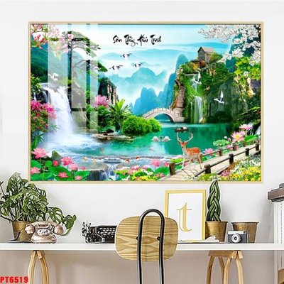 File gốc Tranh sơn thủy thác nước PT6519 (bản quyền) cho in ấn