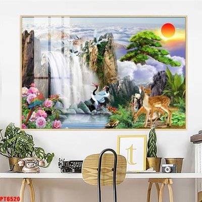 File gốc Tranh sơn thủy thác nước PT6520 (in mica) cắt laser