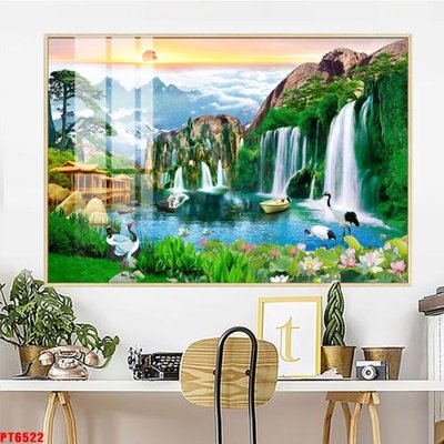File tranh Tranh sơn thủy thác nước PT6522 (gốc) in vải canvas