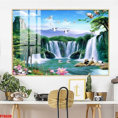 File gốc Tranh sơn thủy thác nước PT6530 (in mica) cắt laser