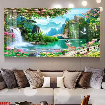 File gốc Tranh sơn thủy thác nước PT6533 (in mica) làm bảng hiệu