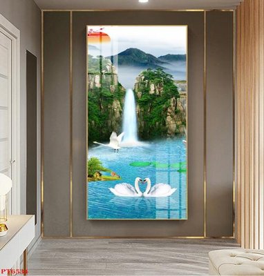 File tranh in trần 3D Tranh sơn thủy thác nước PT6534 (ảnh gốc)