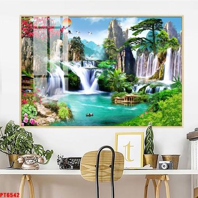 File tranh gốc Tranh sơn thủy thác nước PT6542 chủ đề hiện đại