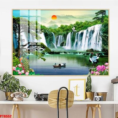 File gốc in ấn Tranh sơn thủy thác nước PT6552 độ phân giải cao