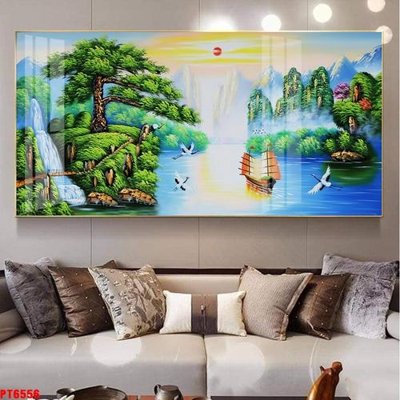 Tải file tranh gốc Tranh sơn thủy thác nước PT6556 chất lượng cao