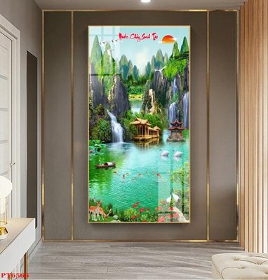 File in mica Tranh sơn thủy thác nước PT6566 (bản gốc) sắc sảo