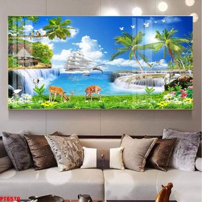 Download file Tranh sơn thủy thác nước PT6570 (gốc) in mica bàn thờ