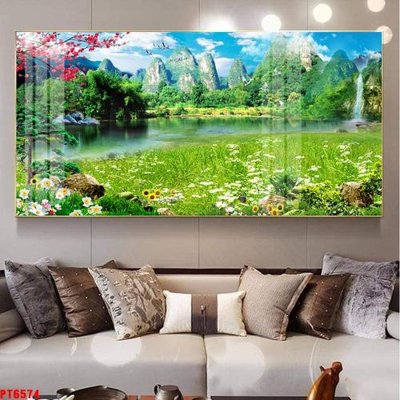 Ảnh mô tả file gốc in mica Tranh sơn thủy thác nước PT6574