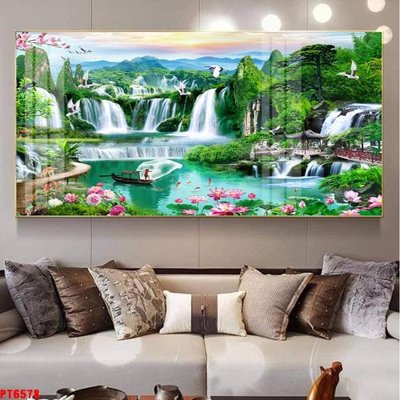 File in ấn Tranh sơn thủy thác nước PT6578 (bản gốc) sắc nét