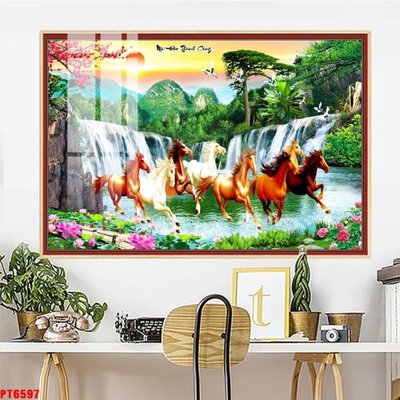 File tranh Tranh sơn thủy thác nước PT6597 (bản gốc) treo quán cafe