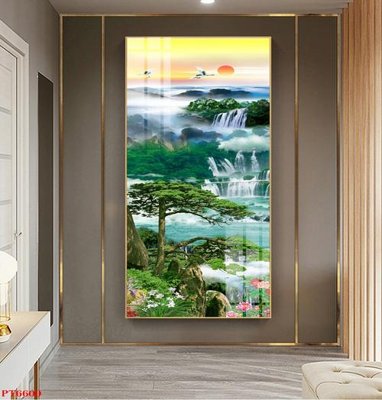 File tranh Tranh sơn thủy thác nước PT6600 (ảnh gốc) in trần nhà