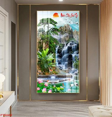 Tải file Tranh sơn thủy thác nước PT6603 (gốc) in tranh tráng gương
