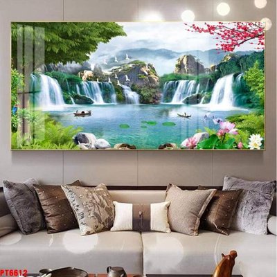 File tranh Tranh sơn thủy thác nước PT6612 (bản gốc) in lụa 3D