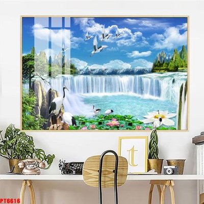 File gốc Tranh sơn thủy thác nước PT6616 (in 3D) nghệ thuật