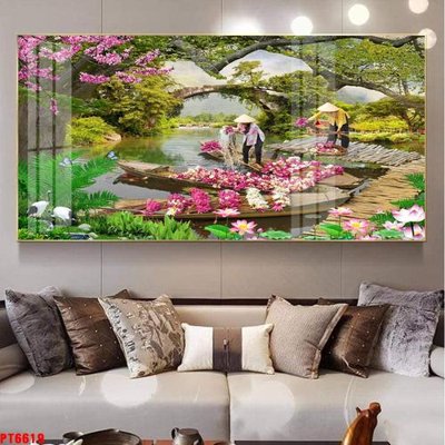 File in trần Tranh sơn thủy thác nước PT6619 (bản gốc) hoa văn