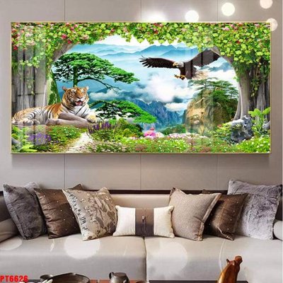 File tranh Tranh sơn thủy thác nước PT6626 (bản gốc) in lụa 3D