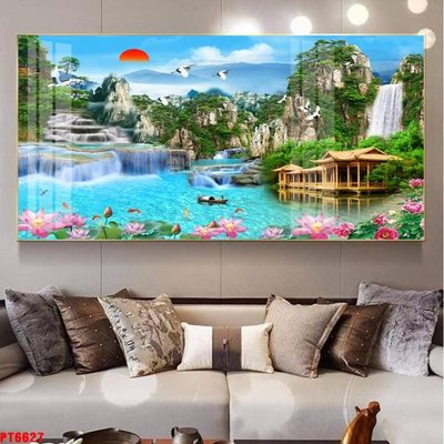 File ảnh Tranh sơn thủy thác nước PT6627 (gốc) in PP, decal